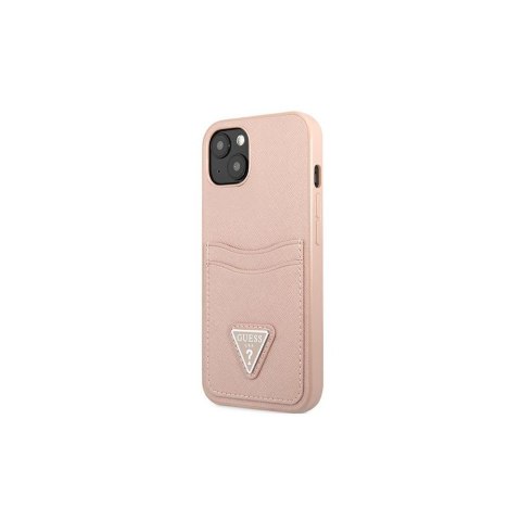 Guess nakładka dla IPhone 13 6,1" GUHCP13MPSATPP hard case różowa Saffiano Double Card Triangle