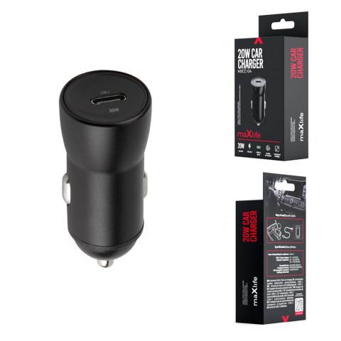 Maxlife ładowarka samochodowa PD QC MXCC-04 1x USB-C 20W czarna Maxlife ładowarka samochodowa PD QC MXCC-04 1x USB-C 20W czarna