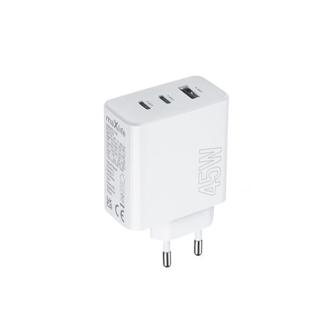 Maxlife ładowarka sieciowa PD QC MXTC-07-45ACC 2x USB-C 1x USB 45W biała Maxlife ładowarka sieciowa PD QC MXTC-07-45ACC 2x USB-C 1x USB 45W biała