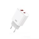 XO ładowarka sieciowa CE12 PD QC 3.0 20W 1x USB 1x USB-C biała + kabel USB-C - Lightning