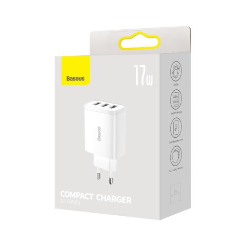 Baseus ładowarka sieciowa Compact 3 x USB biała 17W Baseus ładowarka sieciowa Compact 3 x USB biała 17W