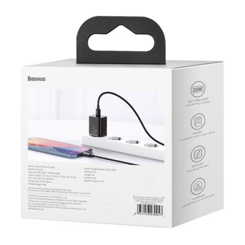 Baseus ładowarka sieciowa Super Si PD 20W 1x USB-C czarna + kabel USB-C - Lightning Baseus ładowarka sieciowa Super Si PD 20W 1x USB-C czarna + kabel USB-C - Lightning