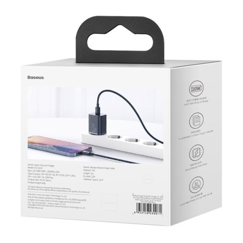 Baseus ładowarka sieciowa Super Si PD 20W 1x USB-C niebieska + kabel USB-C - Lightning Baseus ładowarka sieciowa Super Si PD 20W 1x USB-C niebieska + kabel USB-C - Lightning