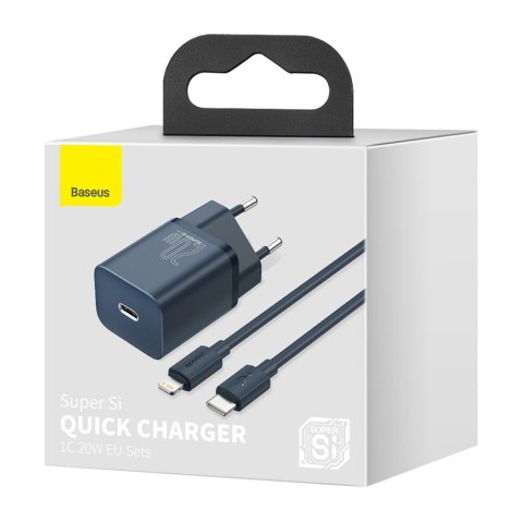 Baseus ładowarka sieciowa Super Si PD 20W 1x USB-C niebieska + kabel USB-C - Lightning Baseus ładowarka sieciowa Super Si PD 20W 1x USB-C niebieska + kabel USB-C - Lightning
