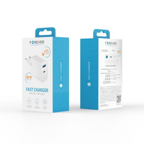 Forever ładowarka sieciowa PD QC TC-06-20AC 1x USB-C 1x USB 20W biała Forever ładowarka sieciowa PD QC TC-06-20AC 1x USB-C 1x USB 20W biała