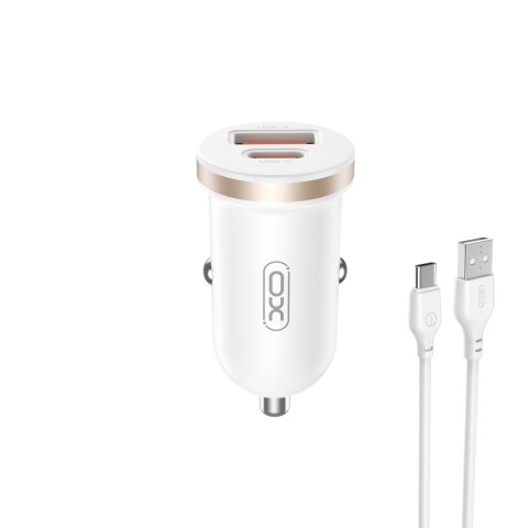 XO ładowarka samochodowa CC56 PD 30W QC 1x USB 1x USB-C biała + kabel USB - USB-C