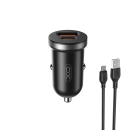 XO ładowarka samochodowa CC56 PD 30W QC 1x USB 1x USB-C czarna + kabel USB - microUSB