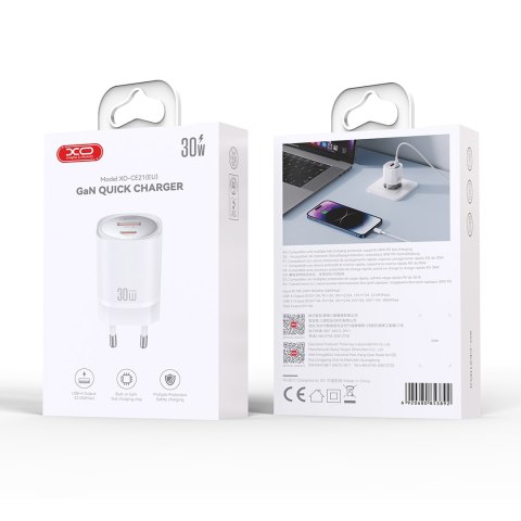 XO ładowarka sieciowa CE21 PD 33W 1x USB-C 1x USB biała XO ładowarka sieciowa CE21 PD 33W 1x USB-C 1x USB biała