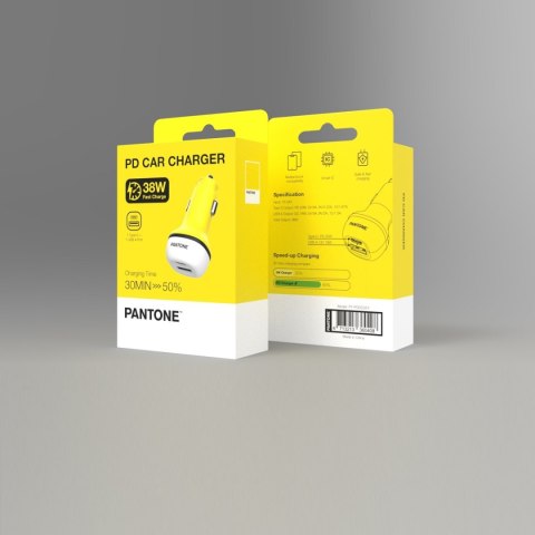 PANTONE ładowarka samochodowa38W PD QC 1x USB 1x USB-C PT-PDDC05 Yellow 102C PANTONE ładowarka samochodowa38W PD QC 1x USB 1x USB-C PT-PDDC05 Yellow 102C