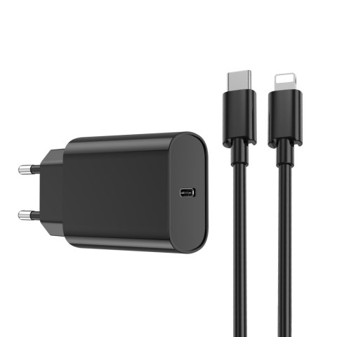 WIWU ładowarka sieciowa Wi-U001 PD 20W 1x USB-C czarna + kabel USB-C - Lightning