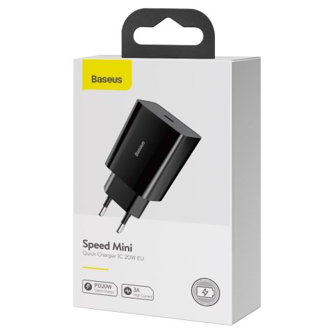 Baseus ładowarka sieciowa Speed Mini PD 20W 1x USB-C czarna Baseus ładowarka sieciowa Speed Mini PD 20W 1x USB-C czarna