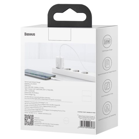 Baseus ładowarka sieciowa Super Si PD 25W 1x USB-C biała Baseus ładowarka sieciowa Super Si PD 25W 1x USB-C biała