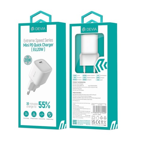 Devia ładowarka sieciowa Smart Mini PD 20W 1x USB-C biała Devia ładowarka sieciowa Smart Mini PD 20W 1x USB-C biała