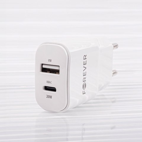 Forever ładowarka sieciowa PD QC TC-01-20AC 1x USB-C 1x USB 20W biała Forever ładowarka sieciowa PD QC TC-01-20AC 1x USB-C 1x USB 20W biała