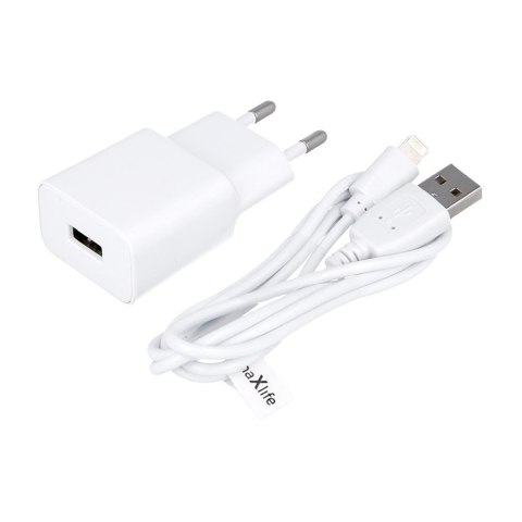 Maxlife ładowarka sieciowa MXTC-01 1x USB 2,1A biała + kabel Lightning