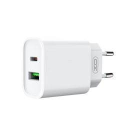 XO ładowarka sieciowa CE02A PD 20W QC 3.0 18W 1x USB 1x USB-C biała + kabel USB-C - USB-C