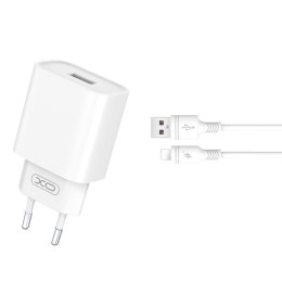 XO ładowarka sieciowa CE02D QC 3.0 18W 1x USB biała + kabel Lightning