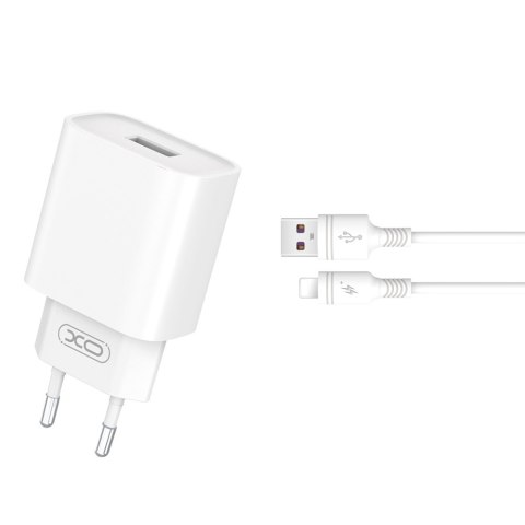 XO ładowarka sieciowa CE02D QC 3.0 18W 1x USB biała + kabel Lightning