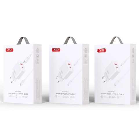 XO ładowarka sieciowa CE12 PD QC 3.0 20W 1x USB 1x USB-C biała + kabel USB-C - USB-C XO ładowarka sieciowa CE12 PD QC 3.0 20W 1x USB 1x USB-C biała + kabel USB-C - USB-C