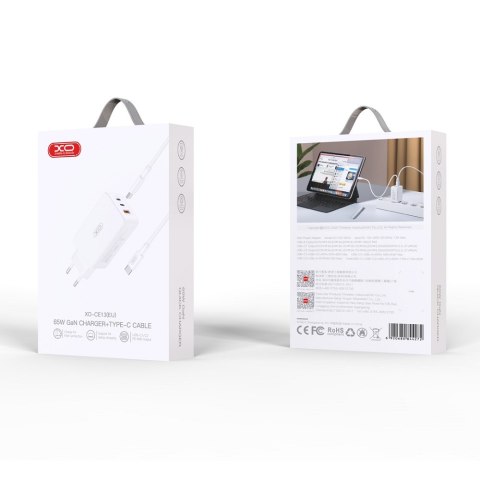 XO ładowarka sieciowa CE13 PD QC 3.0 65W 1x USB 2x USB-C biała + kabel USB-C - USB-C XO ładowarka sieciowa CE13 PD QC 3.0 65W 1x USB 2x USB-C biała + kabel USB-C - USB-C