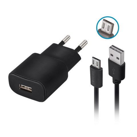 Forever ładowarka sieciowa TC-01 1x USB 2A czarna + kabel microUSB