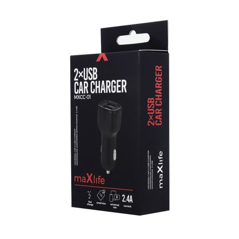Maxlife ładowarka samochodowa MXCC-01 2x USB 2,4A czarna Maxlife ładowarka samochodowa MXCC-01 2x USB 2,4A czarna