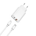 WIWU ładowarka sieciowa Wi-U002 PD + QC 20W 1x USB 1x USB-C biała + kabel USB-C - Lightning