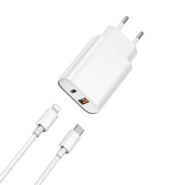 WIWU ładowarka sieciowa Wi-U002 PD + QC 20W 1x USB 1x USB-C biała + kabel USB-C - Lightning