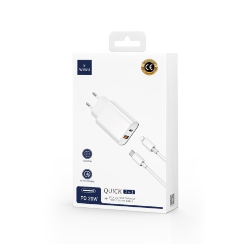 WIWU ładowarka sieciowa Wi-U002 PD + QC 20W 1x USB 1x USB-C biała + kabel USB-C - Lightning WIWU ładowarka sieciowa Wi-U002 PD + QC 20W 1x USB 1x USB-C biała + kabel USB-C - Lightning