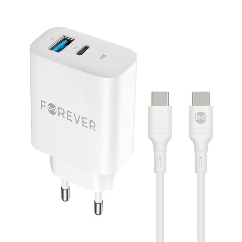Forever ładowarka sieciowa PD QC TC-07 1x USB-C 1x USB 30W biała + kabel USB-C - USB-C 60W Forever ładowarka sieciowa PD QC TC-07 1x USB-C 1x USB 30W biała + kabel USB-C - USB-C 60W