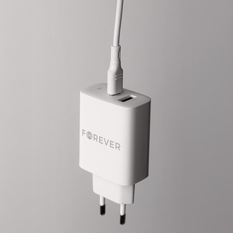 Forever ładowarka sieciowa PD QC TC-07 1x USB-C 1x USB 30W biała + kabel USB-C - USB-C 60W Forever ładowarka sieciowa PD QC TC-07 1x USB-C 1x USB 30W biała + kabel USB-C - USB-C 60W