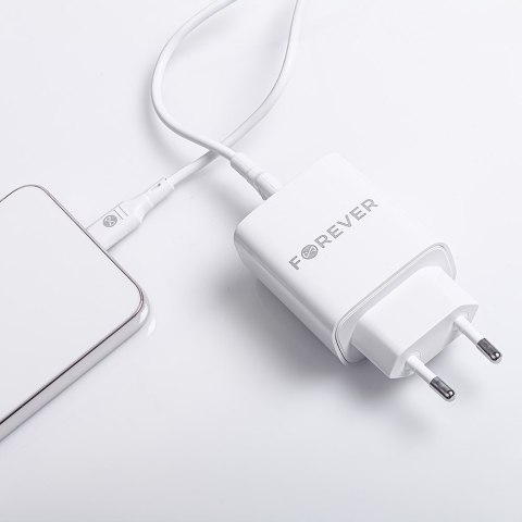 Forever ładowarka sieciowa PD QC TC-07 1x USB-C 1x USB 30W biała + kabel USB-C - USB-C 60W Forever ładowarka sieciowa PD QC TC-07 1x USB-C 1x USB 30W biała + kabel USB-C - USB-C 60W