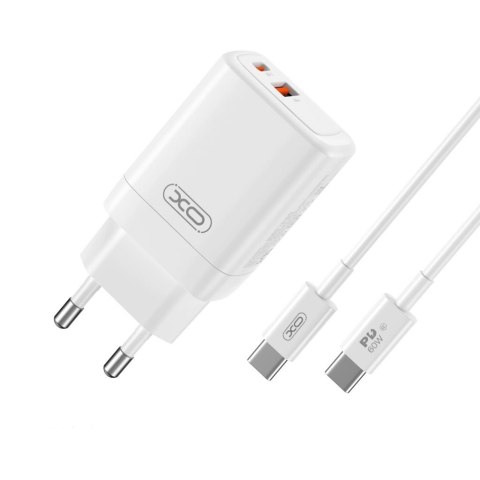 XO ładowarka sieciowa CE16 PD 45W 1x USB-C 1x USB biała + kabel USB-C - USB-C