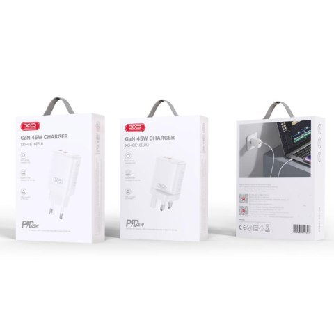 XO ładowarka sieciowa CE16 PD 45W 1x USB-C 1x USB biała XO ładowarka sieciowa CE16 PD 45W 1x USB-C 1x USB biała