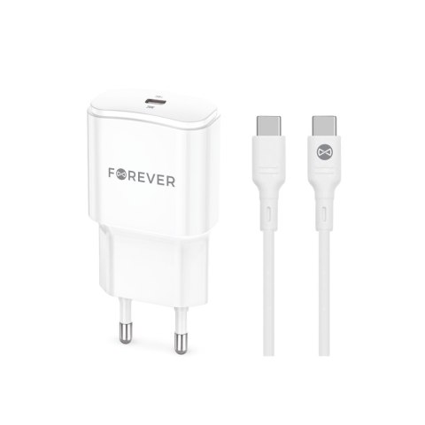 Forever ładowarka sieciowa PD QC TC-01 1x USB-C 20W biała + kabel USB-C - USB-C 20W