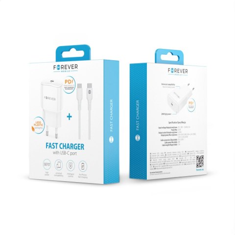 Forever ładowarka sieciowa PD QC TC-01 1x USB-C 20W biała + kabel USB-C - USB-C 20W Forever ładowarka sieciowa PD QC TC-01 1x USB-C 20W biała + kabel USB-C - USB-C 20W