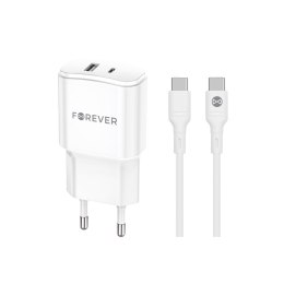 Forever ładowarka sieciowa PD QC TC-01-20AC 1x USB-C 1x USB 20W biała + kabel USB-C - USB-C 20W