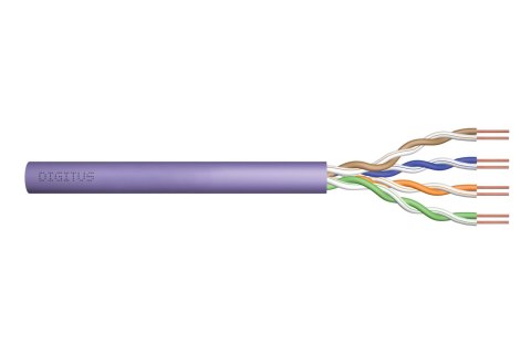 Kabel teleinformatyczny instalacyjny DIGITUS kat.6, U/UTP, Eca, drut, AWG 24/1, PVC, 305m, fioletowy, karton