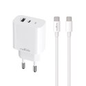 Maxlife ładowarka sieciowa PD QC MXTC-06-20AC 1x USB-C 1x USB 20W biała + kabel USB-C - USB-C 20W