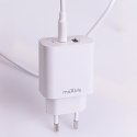 Maxlife ładowarka sieciowa PD QC MXTC-06-20AC 1x USB-C 1x USB 20W biała + kabel USB-C - USB-C 20W