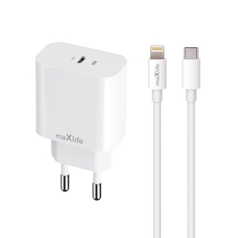 Maxlife ładowarka sieciowa PD QC MXTC-06-20C 1x USB-C 20W biała + kabel USB-C - Lightning 20W