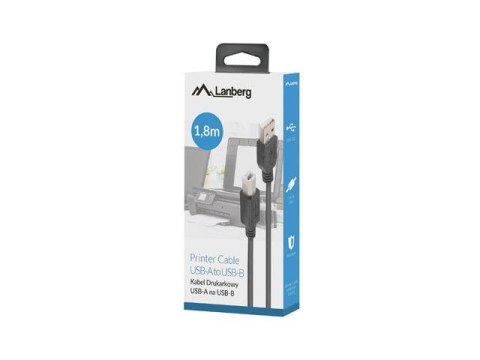 Kabel USB 2.0 Lanberg USB-A(M)->USB-B(M) 1,8m czarny ferryt box