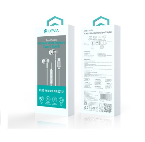 Devia słuchawki przewodowe Smart M1 Digital Metal USB-C dokanałowe srebrne Devia słuchawki przewodowe Smart M1 Digital Metal USB-C dokanałowe srebrne