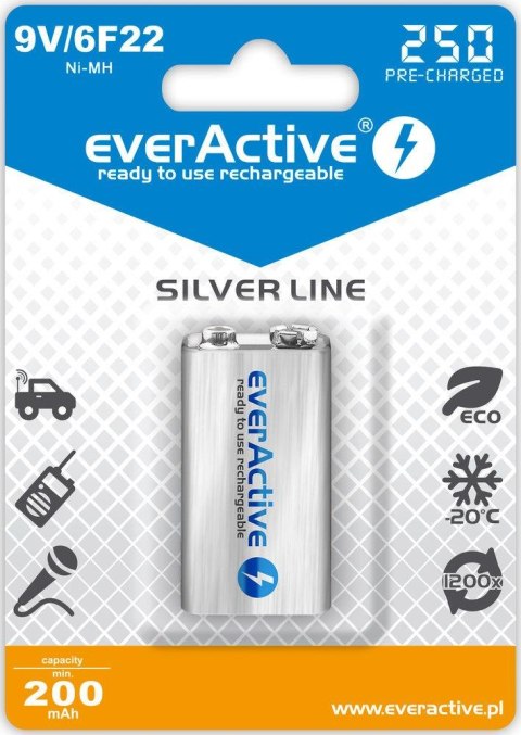 Akumulatorek 6F22/9V everActive Silver Line 250 mAh 1 sztuka