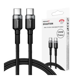 Kabel USB 3.0 Feegar Evolution FEE-01901 USB-C nylonowy 100W QC 3.0 1m czarno-szary