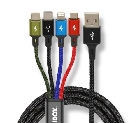 Kabel USB iBOX multi 4w1: 2x USB-C, micro USB, Ligtning - kolorowy