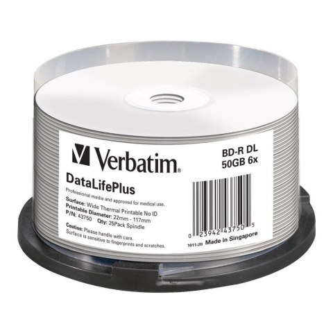 BD-R DL Verbatim 50GB 6x Wide White Thermal Printable - No ID Brand (spindle 25)