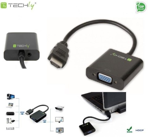 Adapter Techly HDMI-VGA2A HDMI męski na VGA żeński z audio, czarny 0,1m IDATA