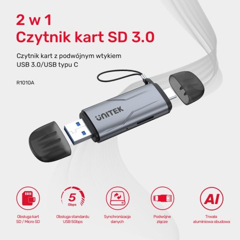 Unitek Czytnik kart SD/microSD USB-A 5Gbps/USB-C